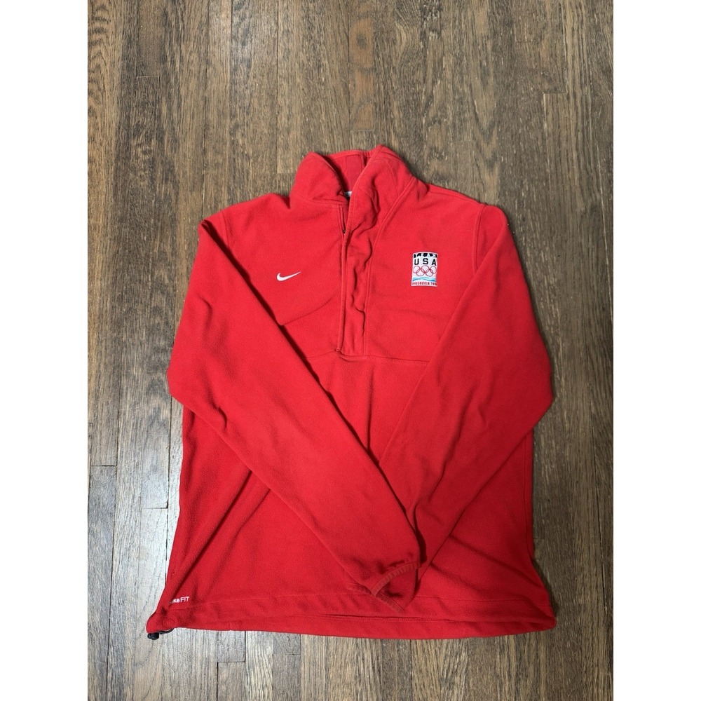 Nike Team USA Vancouver 2010 Olympics Red Fleece 1/2Zip Pullover Jacket Womens L